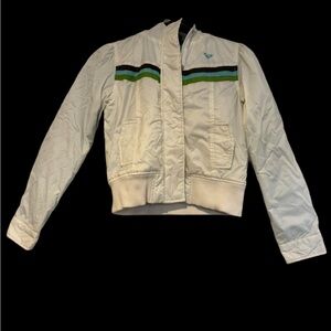 Roxy Cream Jacket with Aqua Lining hood light weight girls medium